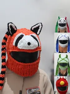 Cute Ski Helmet Cover, Cycling Headset, Helmet Mtb, Chunky Knit Cartoon Helmet Set, Trendy Sweet Personalized Full Face Helmet Cap, Bike Accessories