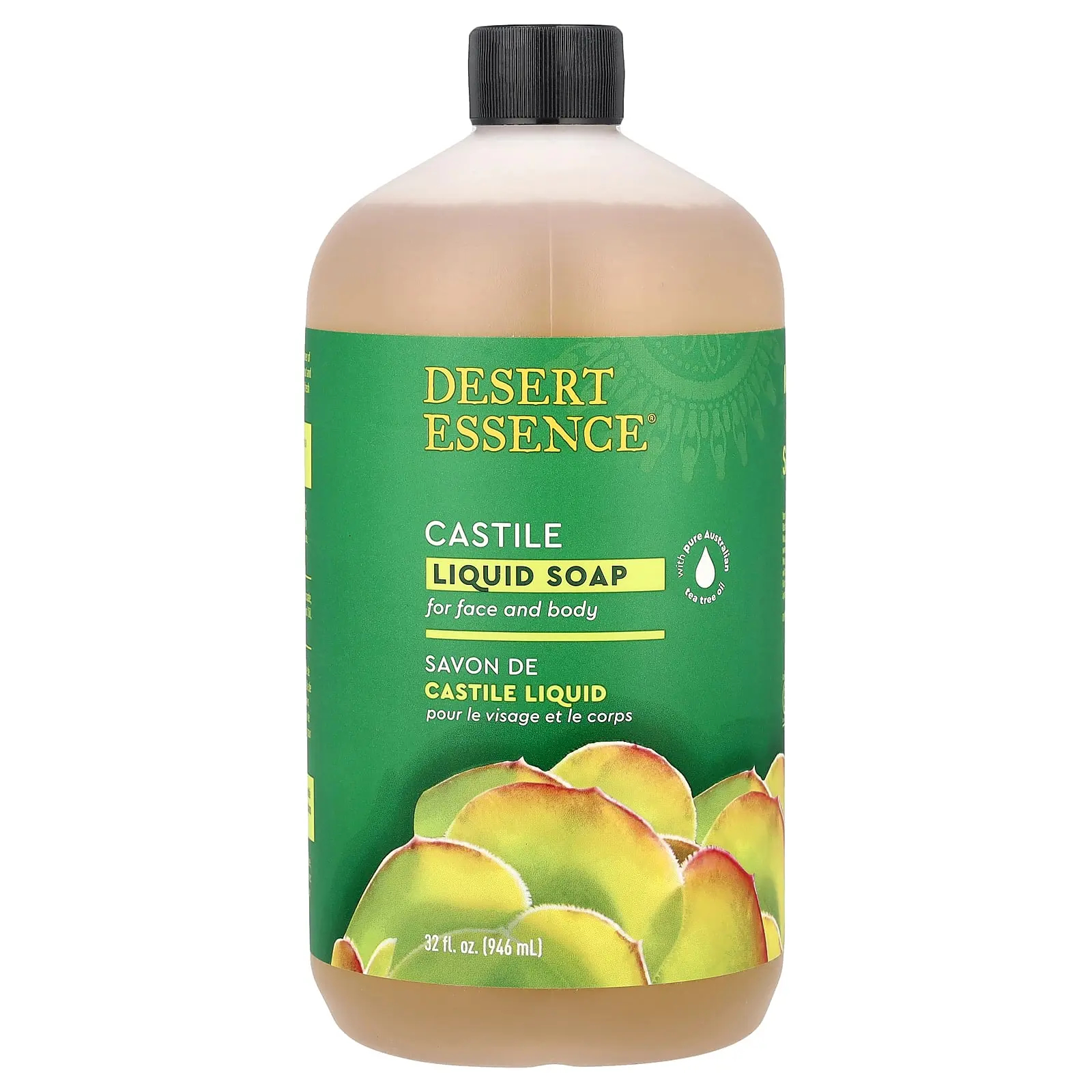 Desert Essence Castile Liquid Soap, For Face and Body, 32 fl oz (946 ml)