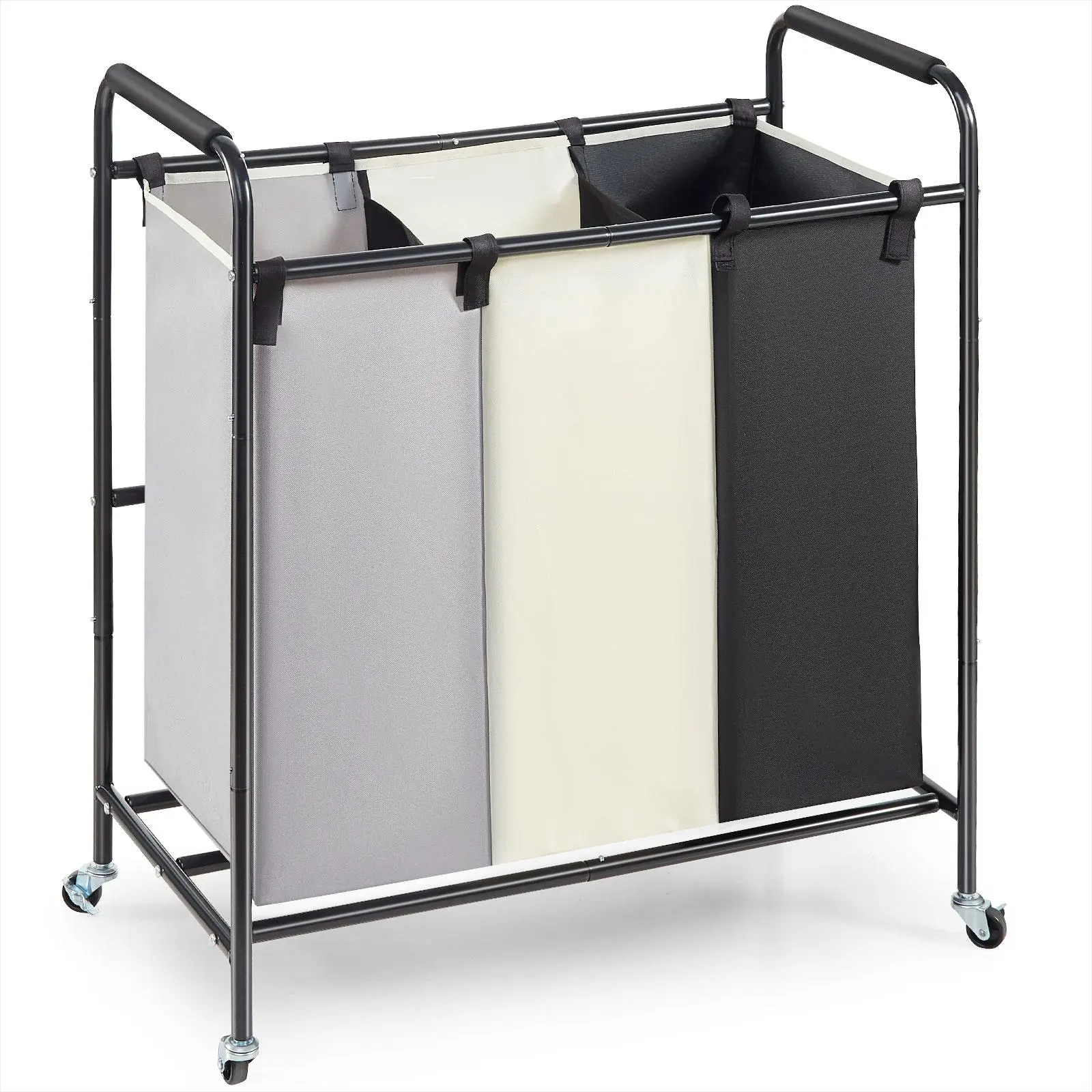 【Summerfinds】VEVOR 3-Section Laundry Basket Heavy Duty Laundry Hamper Storage OrganizerLaundry Sorter Cart with Heavy Duty Lockable Wheels for Dirty Clothes in Laundry Room Bedroom Metal Waterproof