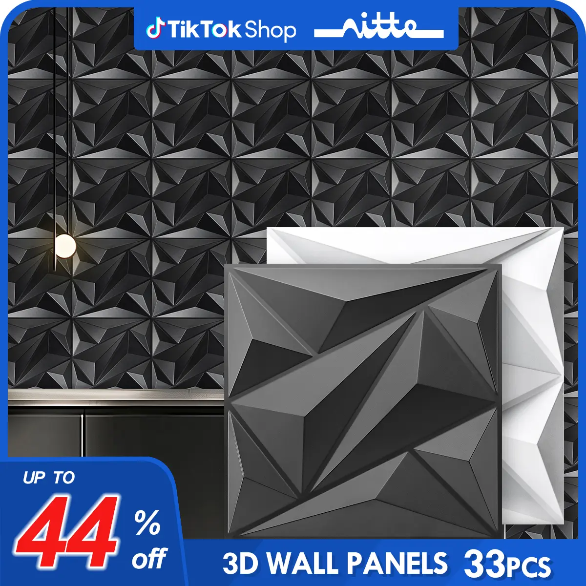 Nitte 33pcs PVC 3D Wall Panels, 11.8"x11.8" (30cmx30cm), for Living Room, Bedroom, Kitchen, TV Background, Feature Wall, Logo Decor 3d wall panel Modern Interior Easy Installation – Adhesive Required (Not Included)