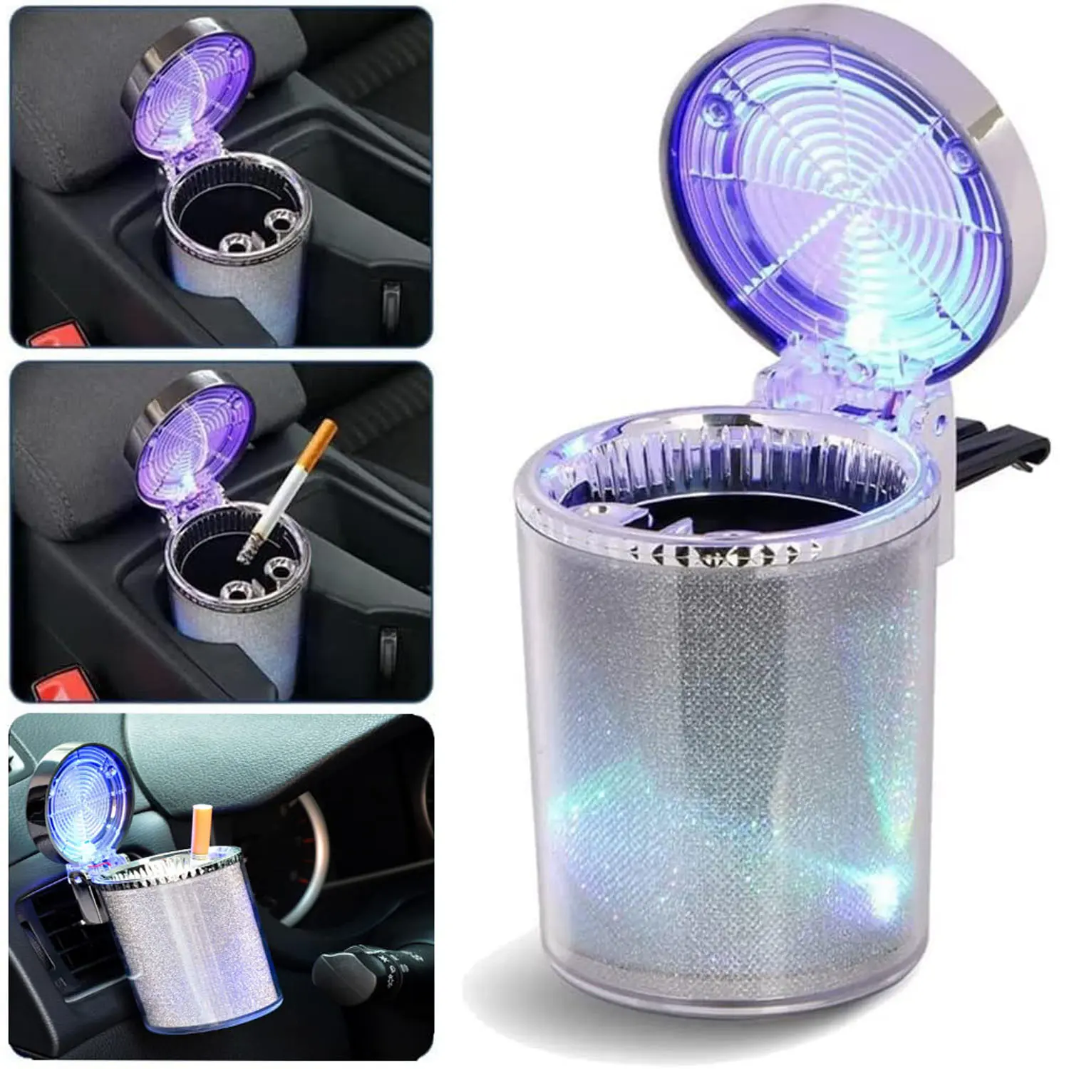 Car Ashtray With Lid Smell Proof, Portable Mini Car Trash,Portable Car Ashtray,Smokeless Stand Cylinder Cup Holder,Universal Car Interior Accessories