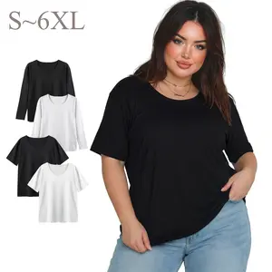 Women's Buttery Soft Crew Neck T-Shirt S-6XL Plus Size Stretchy Casual Daily Tops Short & Long Sleeve Loose Fit Daily Top