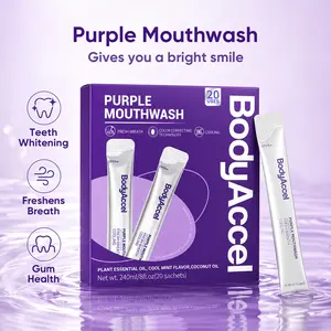 【BodyAccel】Purple Whitening Mouthwash, Freshens Breath, Supports Gum Health – Alcohol Free, Peroxide Free, Color Correcting Mouthwash Sachets, Mint Flavor (20 count)