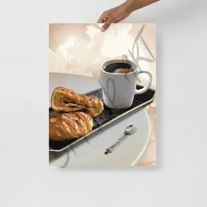 Coffee & Croissant   Smard Black Wall Art Print/ Canvas for Home /Office Decor - Smard Black Wall Art Print/ Canvas for Home /Office Decor