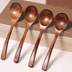 Honey Wood Spoons Set, 4-6 Pieces, 7.08 Inch Small Wooden Spoons, Perfect for Tea Coffee Soup, Unique Design Bamboo Teaspoons, Tea Scoop
