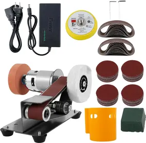 107PCS 3-in-1 Mini Belt Sanding Machine with 15 Degree Electric Desktop Sander 7 Adjustable Speed Buffer Polishing Tools for DIY Metal Wood Crafts