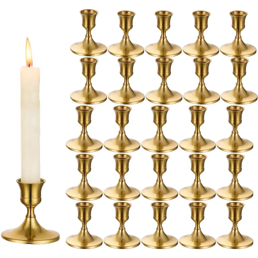 2/4/6/12/24/30/36Pcs Vintage Brass Gold Metal Taper Candle Holders, Elegant Table Centerpieces for Wedding Banquet, Christmas, Fall, Halloween, Ceremony, Special Occasions & Home Decor, Candles Not Included