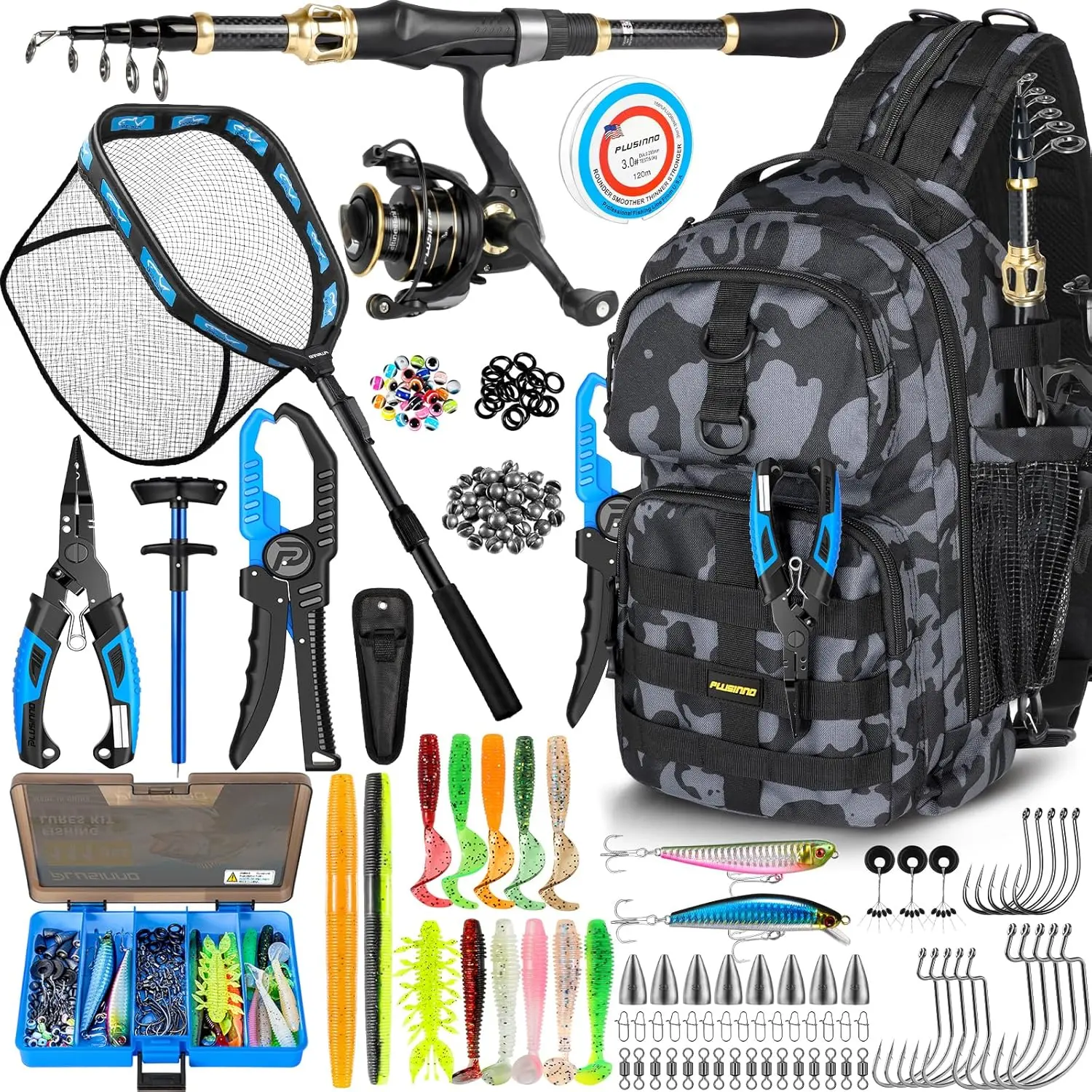 Fishing ar- Fishing Rod and Reel Combos, Fishing Backpack, Fishing Net, Fishing Bag with Rod Holders and Tackle Box for Freshwater/Saltwater, Fishing Gifts for Men