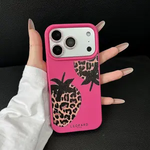 Compatible with iPhone 17, 16, 15, 14, 13, and Pro Max models. Pink soft-shell strawberry minimalist premium design shockproof protective case. Fits iPhone 17/16/15 Pro Max/14/13/. Unisex couple's protective case.