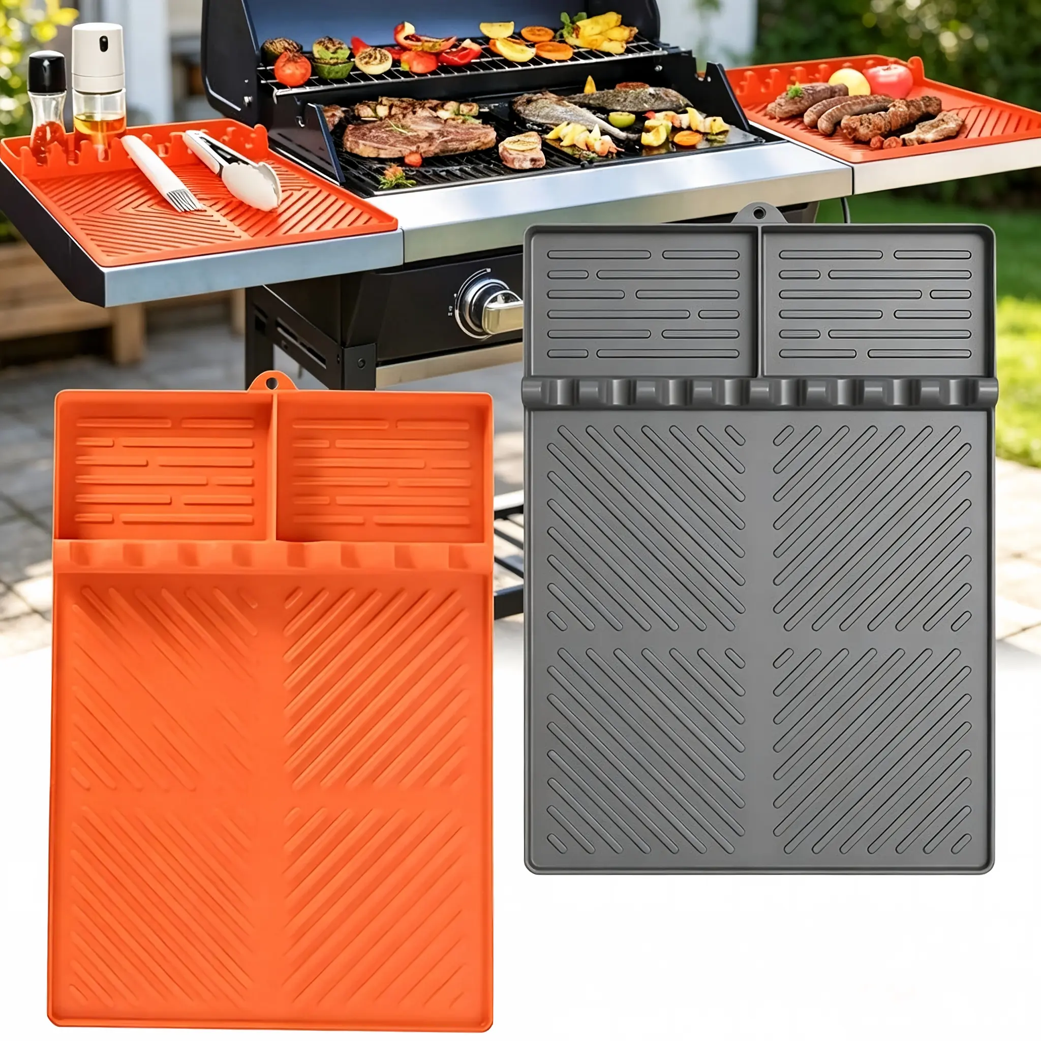 Blackstone Griddle Accessories, Silicone Grill Side Shelf Mat 16×11.5in, Heat-Resistant BBQ Tool Holder with Grease Catcher, Non-Slip Spatula Rest for Outdoor Cooking & Summer BBQ. home essentials outdoorfun summerwins tiktok shop Utensils Fork