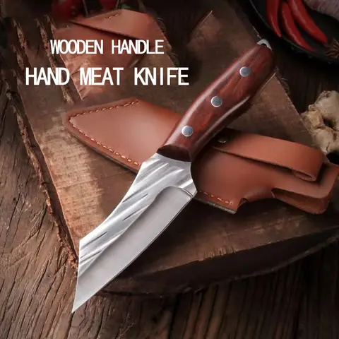 Kitchenware Rust-Resistant Stainless Steel Knives Set with Wooden Handle - Meat Bone Cleaver, Boning Knife for Household Cutting, Deboning Meats, Chop & Slice Fast Tasks, Durable Cutlery