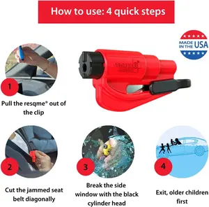 resqme,The Original Emergency Keychain Car Escape Tool, 2-in-1 Seatbelt Cutter and Window Breaker, Made in USA, Red - Compact safety hammer