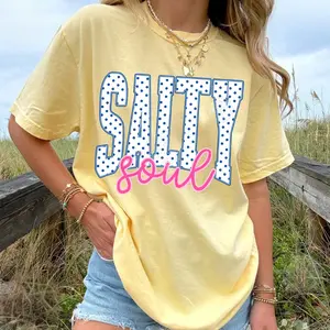 Comfort Colors Salty Soul Polka Dots T Shirt, Trendy Summer Girls Trip TShirt, Beach Vibes Funny Sarcastic T-Shirt, Bright Girly Boutique, Coquette Seashell Gift Graphic Tee