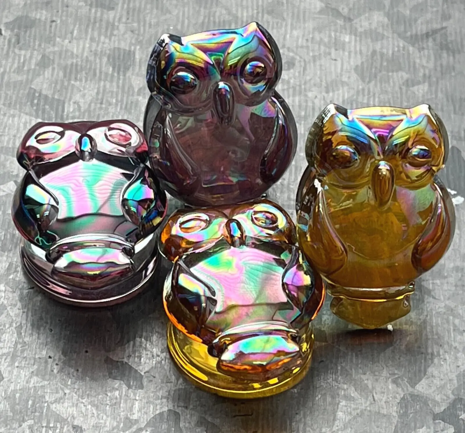 Pair of Stunning Aurora Borealis Owl Design Pyrex Glass Plugs - Gauges 2g (6mm) through 1" (25mm)