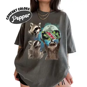 Three Raccoons Mountain Dew Vintage Comfort Color T-shirts, Funny Meme Genz Dank Raccoons, Gifts, Unisex Tee, Top Menswear Underwear Crewneck