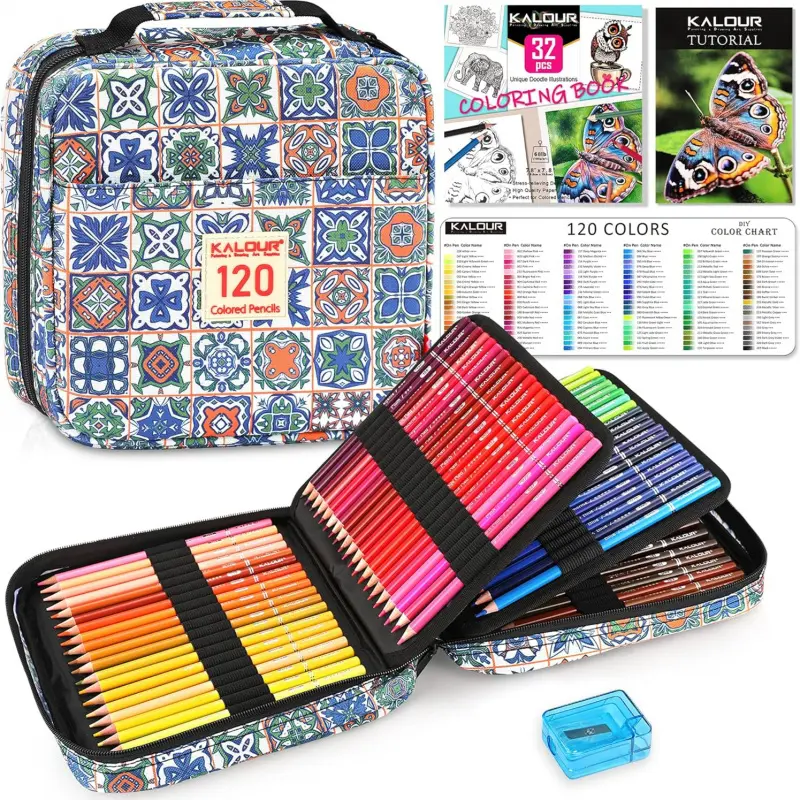 50/120 Pcs Colored Pencils Set, with Coloring Books,Color Chart, Premium Soft Core Colored Pencils for Artists Adults Teens Coloring Drawing, Coloring Tools, Portable Zipper Case, Art Supplies Craft Kit