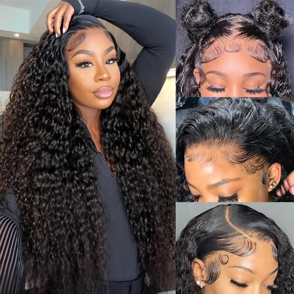 Water Wave 13x4 HD Transparent Lace Front Wigs Human Hair 180 Density Wet and Wavy Human Hair Wigs for Women Curly Lace Front Wig Human Hair Pre Plucked with Baby Hair Natural Color