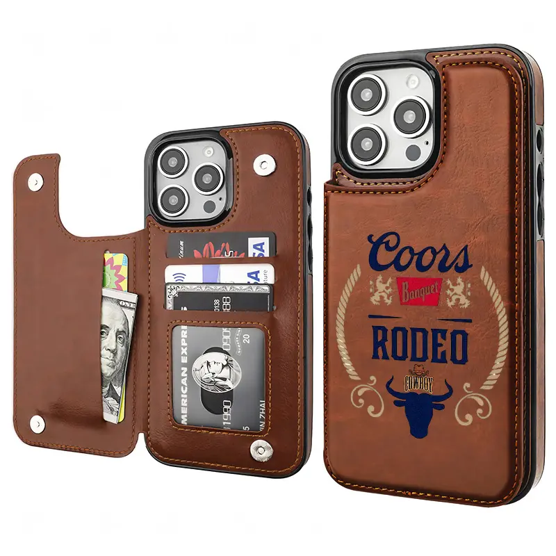 Beer Cow Cowboy Creative Trendy Vintage Western Style Card Holder Wallet Aesthetic Pattern Brown Casing For iphone iPhone 17 16 15 14 13 12 PRO MAX PLUS PU Leather Stylish Gift Shockproof Protection Anti-Drop Protective Protector Phone Cases Shell Cover