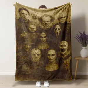 "Horror Characters Family Photo" Soft Funny Throw Blanket Horror Icons Flannel - Cozy Fuzzy Plush Comfy All-Season Sofa Bedroom Dorm Couch Office Car Travel Home Bedding,Comfortable Movie Decor Blanket Men Women Boys Girls Halloween Birthday Fan Gifts