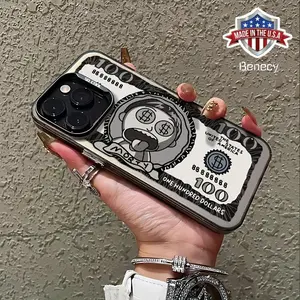 Cartoon Dollar Phone Case Compatible with Iphone 16, 15, 14, 13, 12, 11 Pro Max, X, XR, XS Max, 8, 7 Plus, Featuring a Shockproof Matte Back Cover. Protection Protective Protector Cellphone Casing Smartphone Black