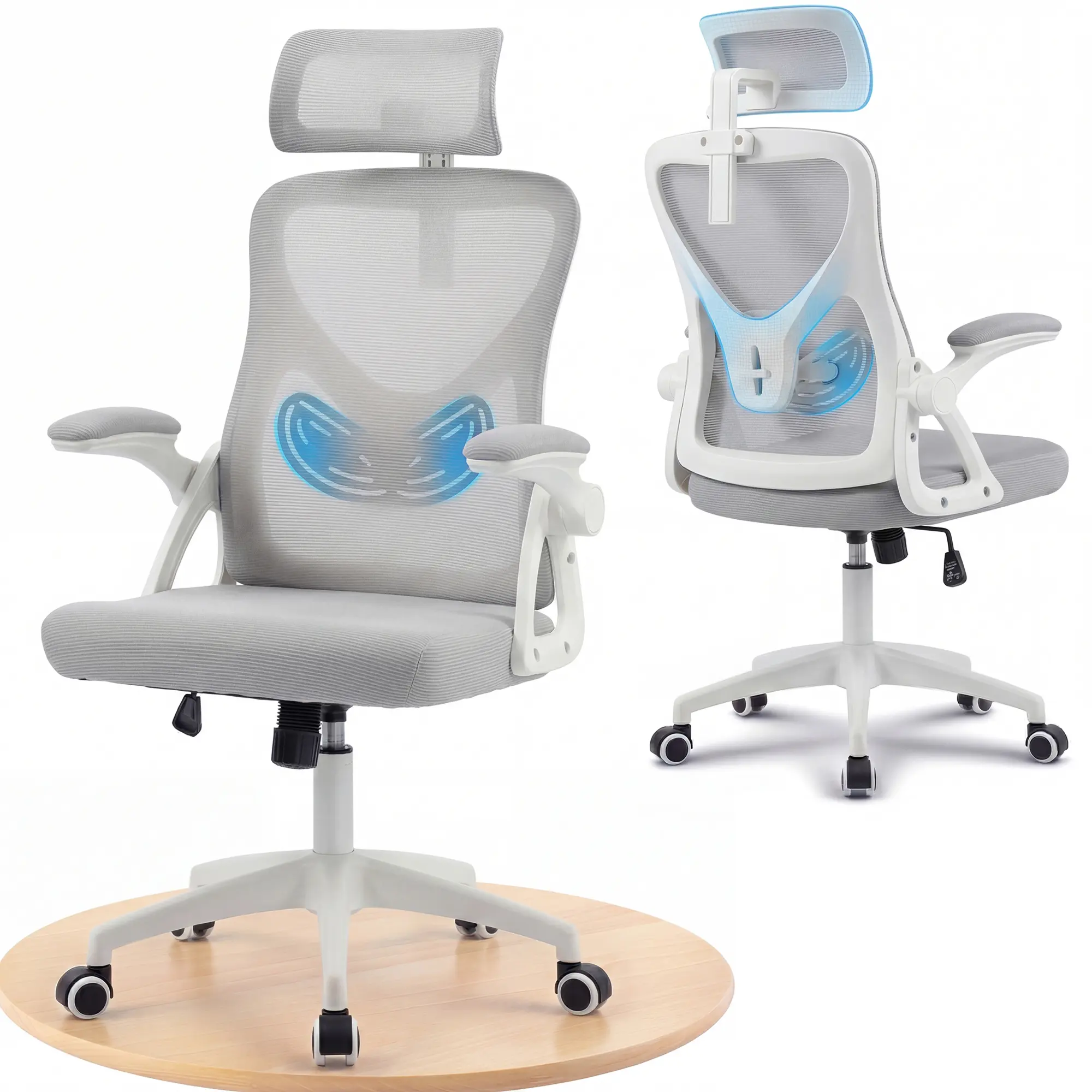 [DealsForYouDays] Ergonomic Office Chair for Home Office – Foldable Armrests, Mesh Back, Lumbar Support, Adjustable Height, Quiet Wheels, Comfortable Desk Chair for Long Hours, ideal for home work, office use and kids study