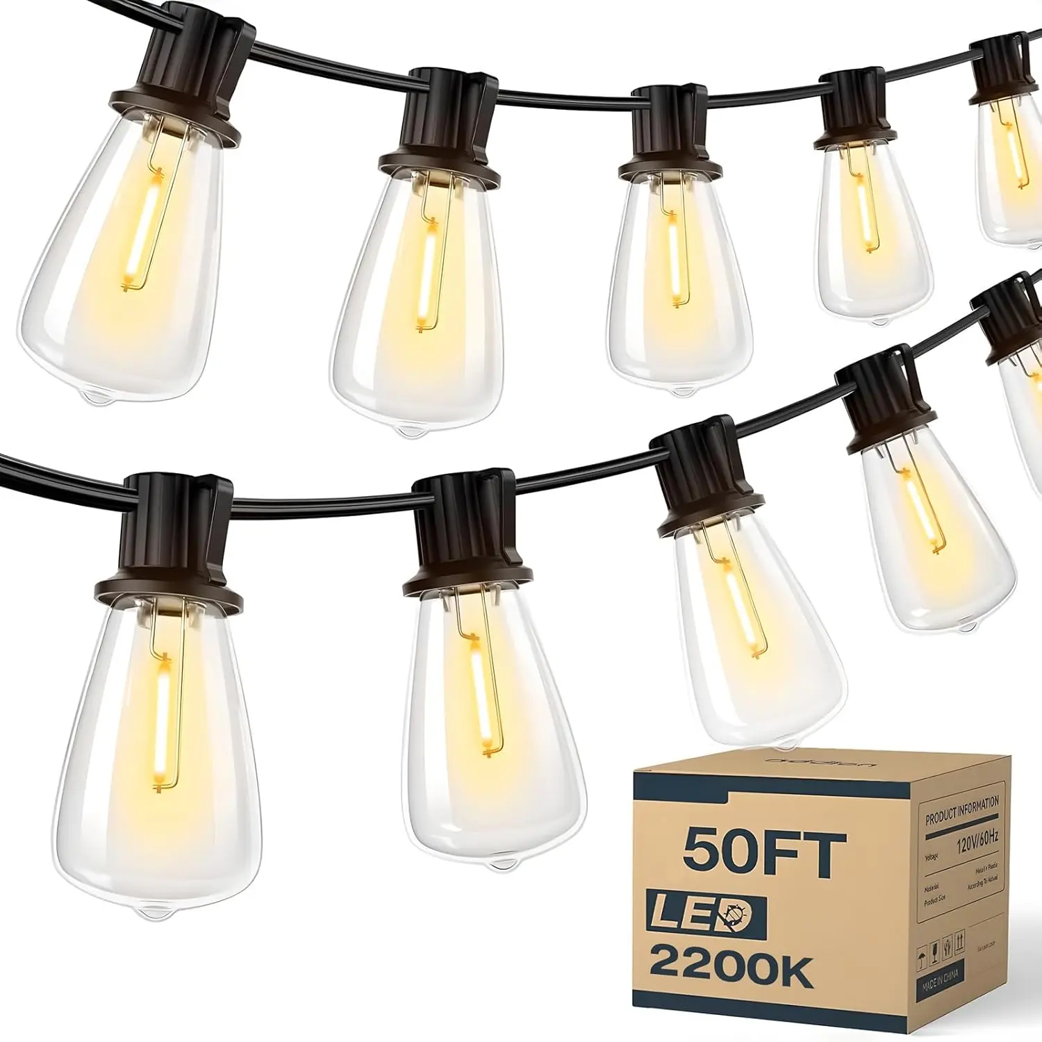 MIMIRGB Outdoor String LED Patio Lights (50FT/100FT) with Remote, Dimmable Shatterproof ST38 Light Bulbs, Connectable for Backyard, Gazebo & Porch Decorative Lighting