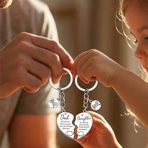 Father Daughter Puzzle Keychain, Engraved Heart Matching Keychains, Stainless Steel Dad and Daughter Gift, Meaningful Father's Day Gift, Birthday Gift from Dau