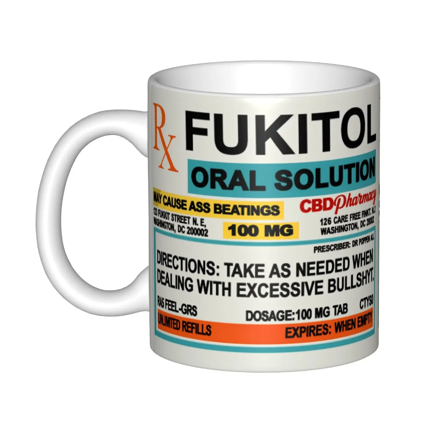 An interesting Fukitol medicine cup, a satirical coffee cup, a fashionable ceramic cup, a classic drink cup, the perfect gift for humor lovers, with a capacity of 11 ounces