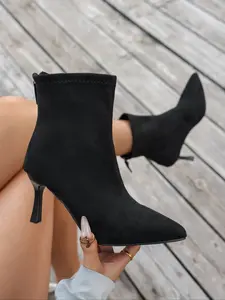 Women's New Boots, Winter European Style Pointed Toe Knit Short Booties, Slip-On Low Heel Shoes for Women, Elegant Boots