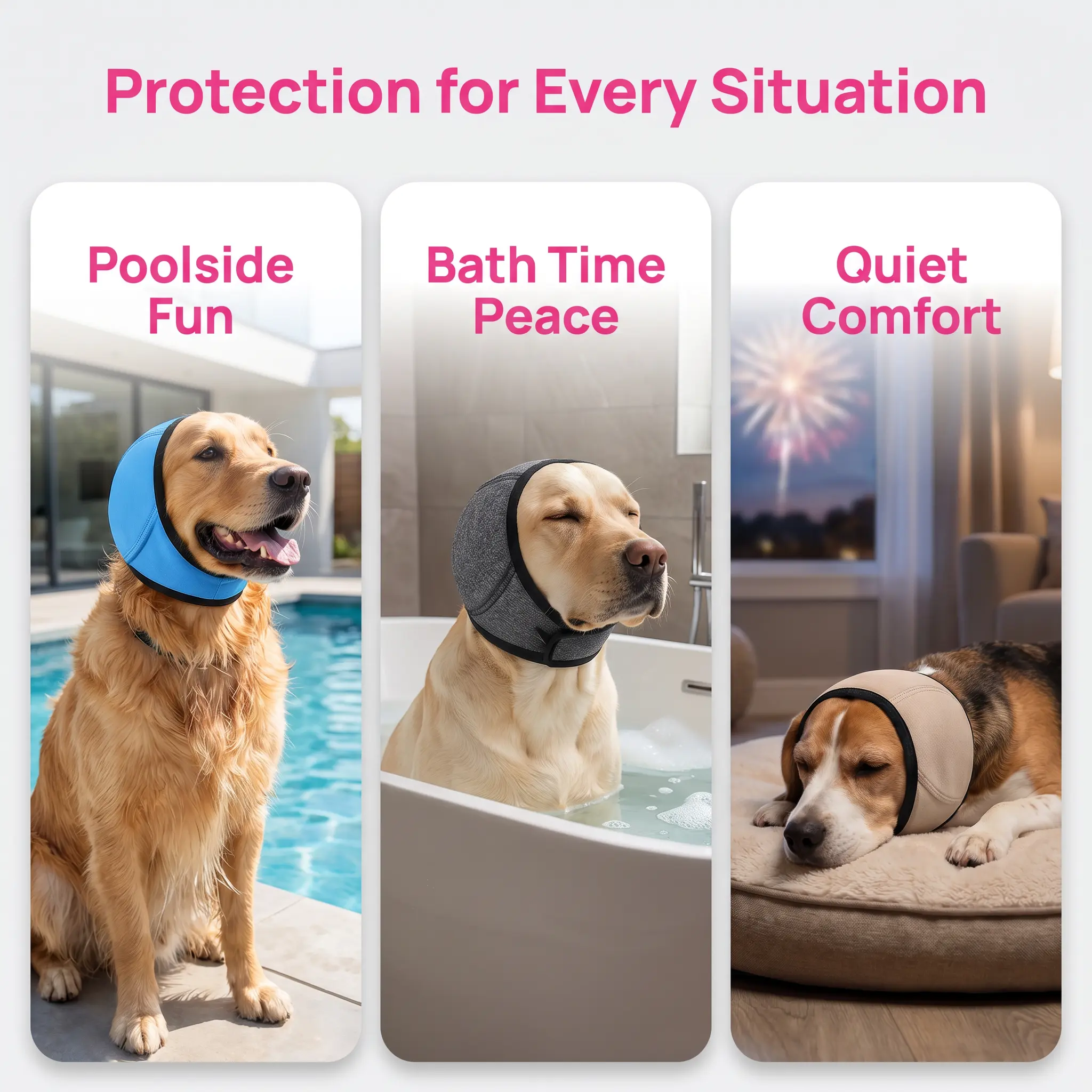 Winter Dog Ear Covers For Anxiety Relief Noise Cancelling Waterproof Calming Ear Hood For Bathing Swimming Grooming Loud Noises Thunder Fireworks