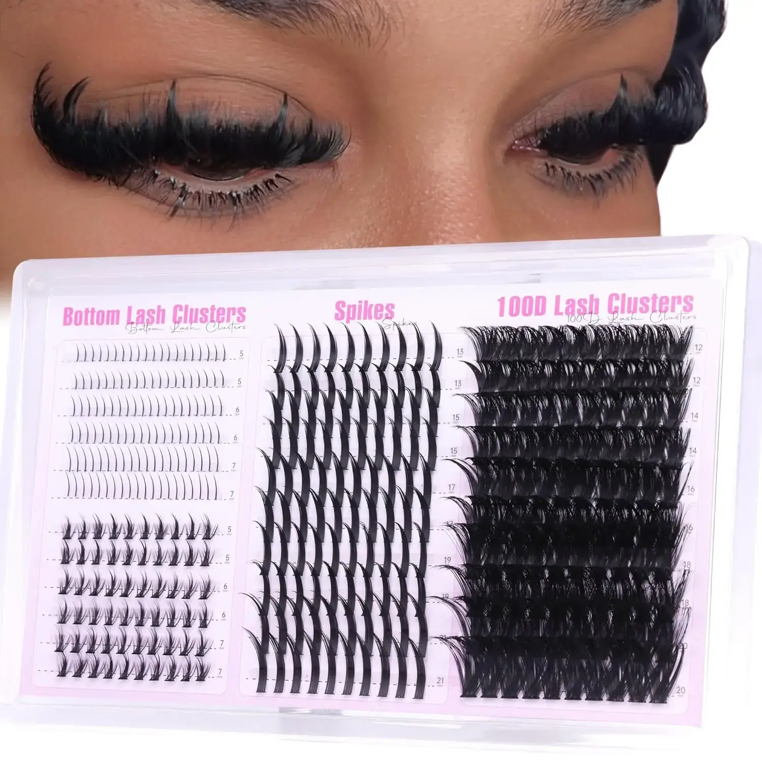 Wispy Lash Clusters with Spikes Volume Eyelash Clusters with 2 Styles Bottom Lashes 100D Mink Cluster Eyelash Extensions 380PCS Spiky Individual Lashes with Bottom Lash Clusters by Wxdds