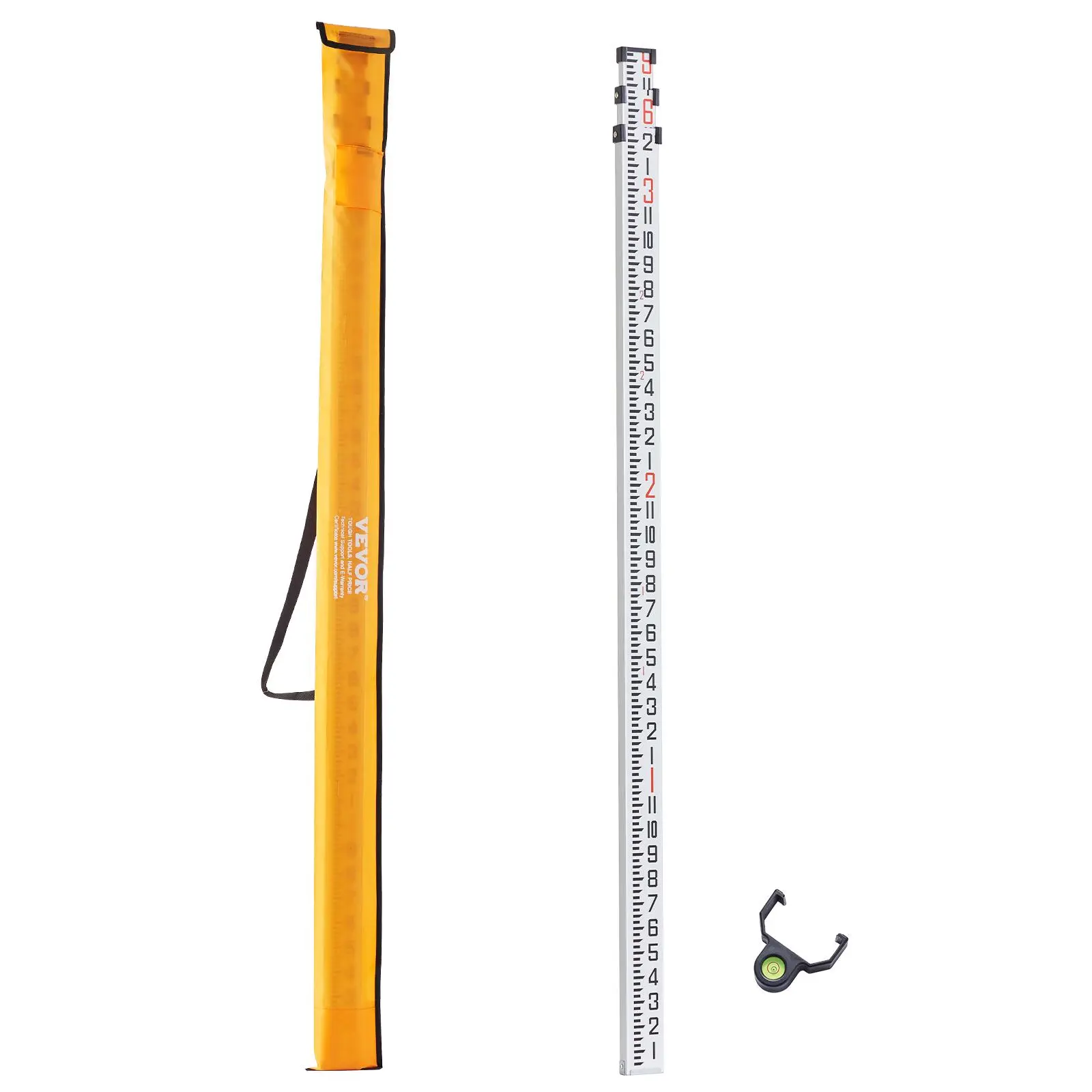 【SummerFinds】VEVOR Aluminum Grade Rod,  , 9-Feet/8ths 3 Sections Telescopic Measuring Rod, Double-Sided Scale 1/8in Leveling Rod Stick,Aluminum Alloy Survey Rod with Bubble Level &Carrying Bag for Houses,Walls,Floors
