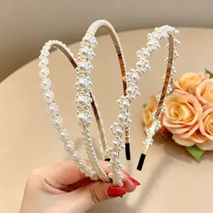 Elegant Wave Braided Pearl Hairband Set, Multi-Functional Twist Hair Ring, High Crown Face Slimming Headband, French Style Hair Accessory, Fashion Headbands