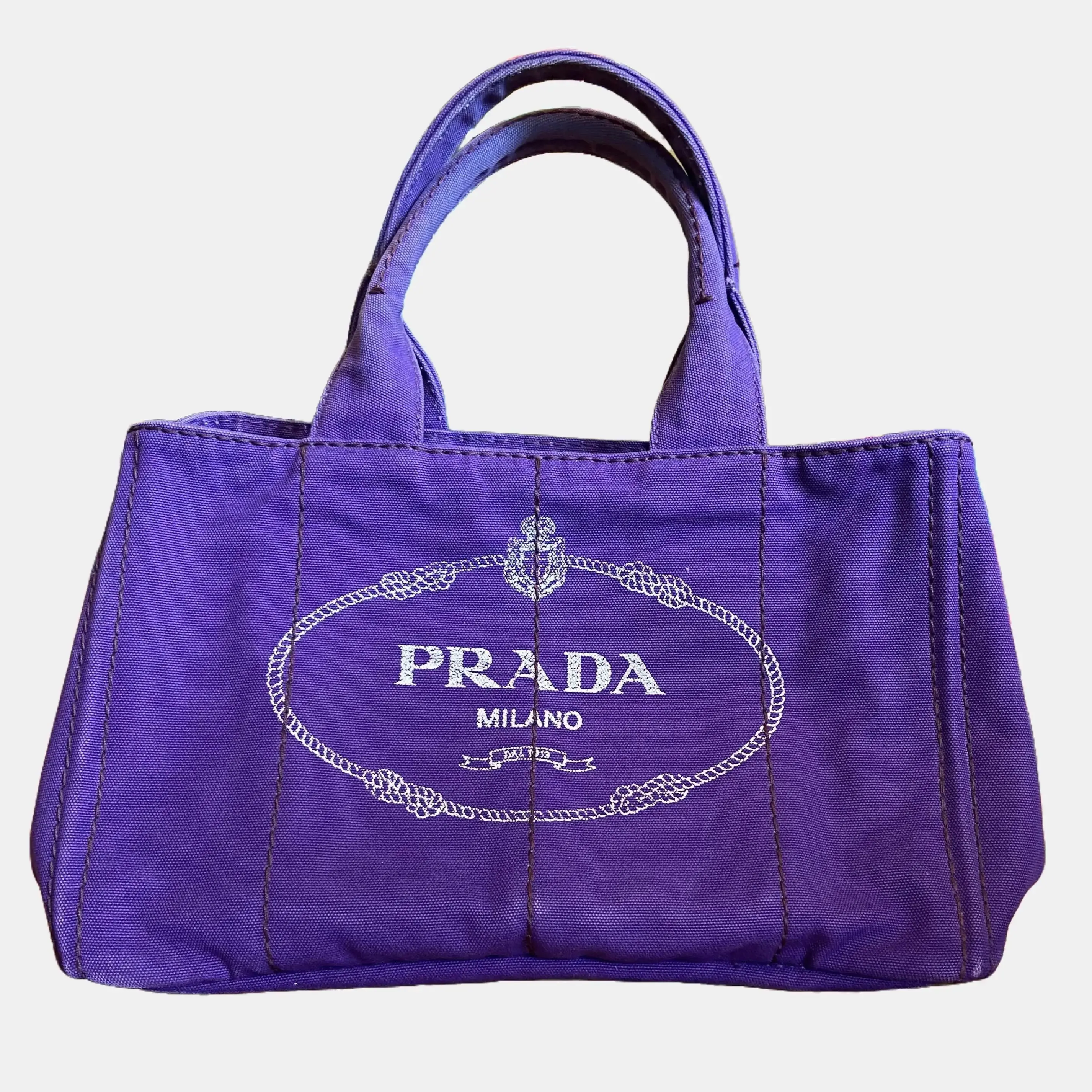 Pre-owned PRADA Canvas Bag Accessories Purple Vintage Canapa Tote Bag, Pre owned