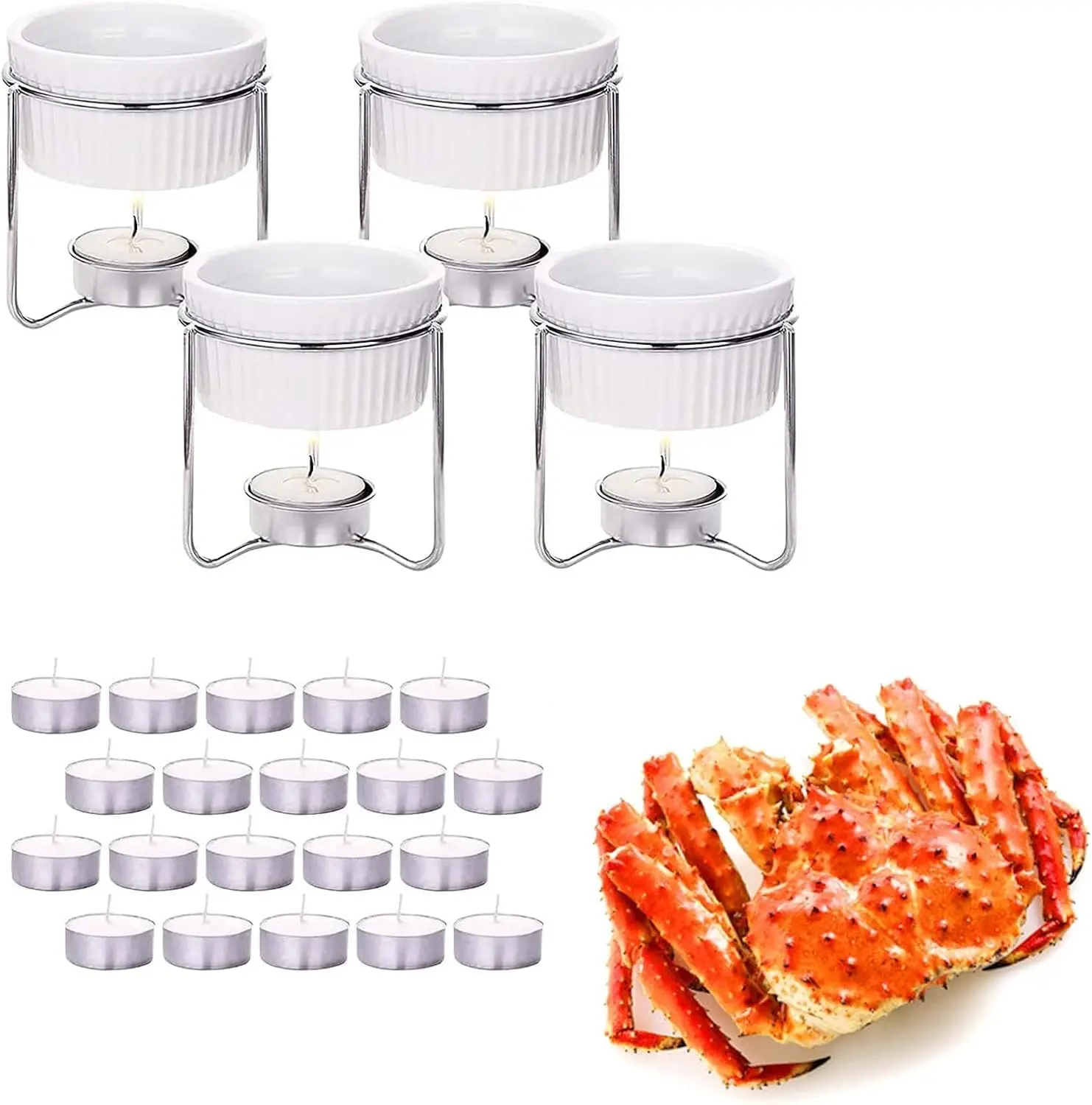 4 Pieces Butter Warmers,Butter Warmers For Seafood with 20 Pieces Tealight Candles,Ceramic Butter Warmer Set for Chocolate or Cheese,Fondue- Dishwasher Safe,Microwave Safe, Oven Safe