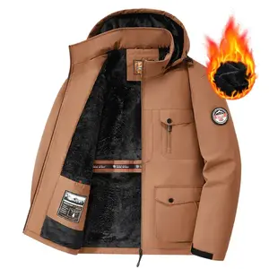 Men’s winter snow jacket with warm fleece lining, detachable hood, waterproof and windproof insulated outdoor coat, magic tape cuff design for hiking, camping, fishing, mountaineering, tourism, skiing, and sledding