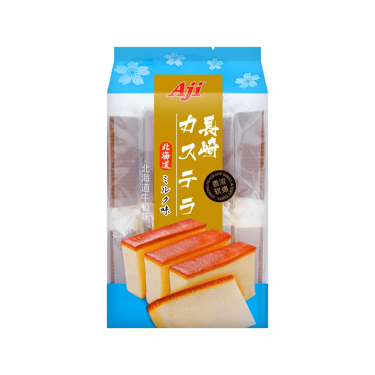 AJI Nagasaki Castella Cake - Hokkaido Milk Flavor, 330g - Soft & Fluffy Japanese Sponge Cake for Snacks & Desserts