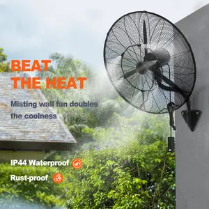 Wall-Mount Misting Fan,  Inch, 3-speed High Velocity Max. 7000 CFM, Waterproof Oscillating Industrial Wall Fan, Commercial Or Residential For Warehouse, Greenhouse, Workshop, Black, ETL Listed