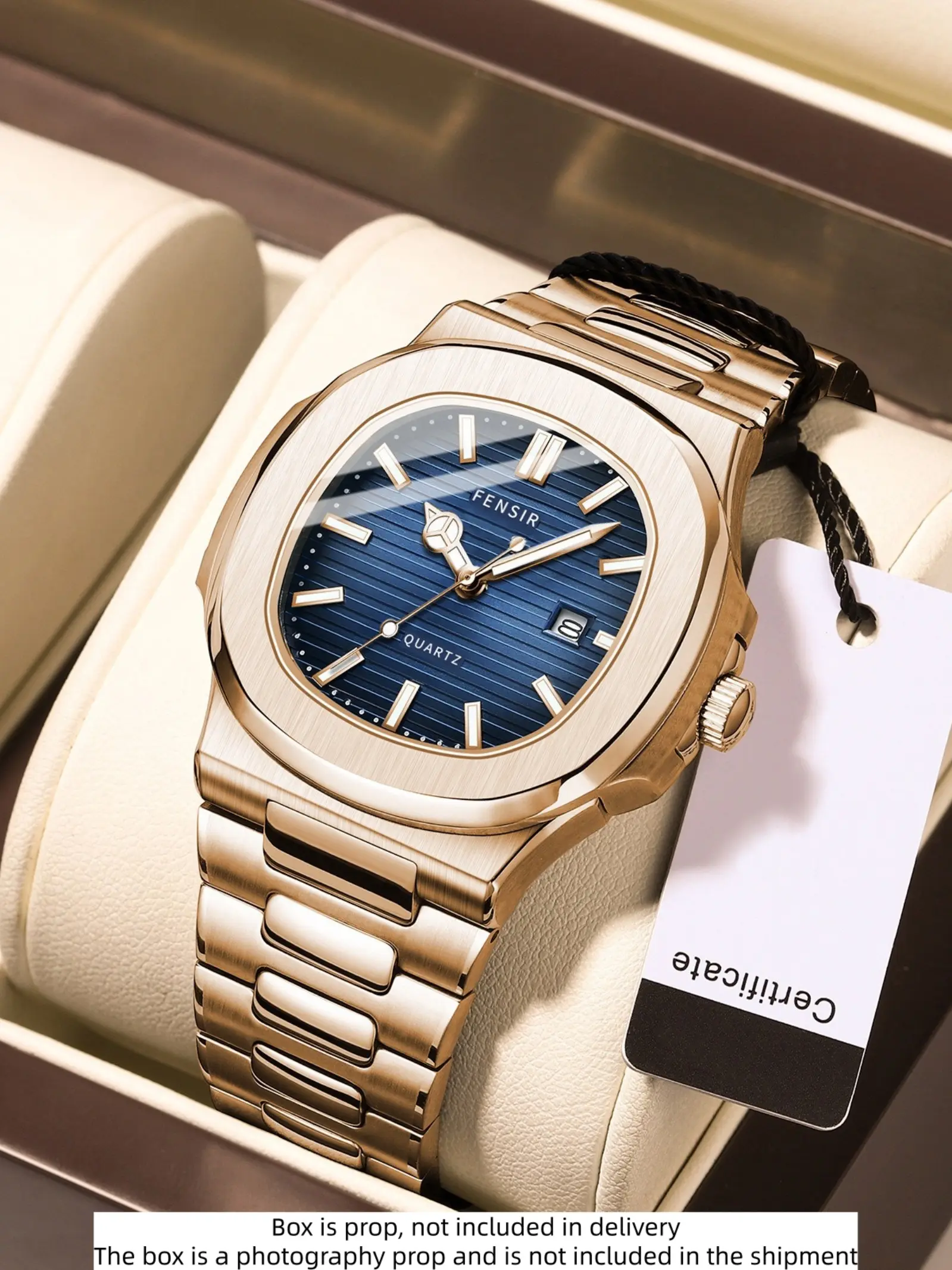 Business Men's Quartz Watch, Fashionable Waterproof Watch, Square Analog Dial, Waterproof Calendar, Luxury Style, Butterfly Clasp, All Season Wear, Quartz Analog Wristwatch, Quartz Wrist Watches