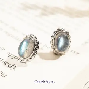 Labradorite Stud Earrings – Iridescent Crystal Gemstone Jewelry, Blue Rainbow Flash, Protective Spiritual Gift for Her, Perfect for Daily Wear and Special Occasions