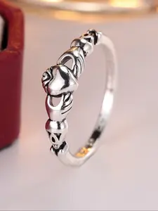Vintage Simple Antique Silver Shiny Love Heart Women's Ring Ladies Vintage Hundred Jewelry Fashion Jewellery Gift Birthday Gift Vintage Promise Rings