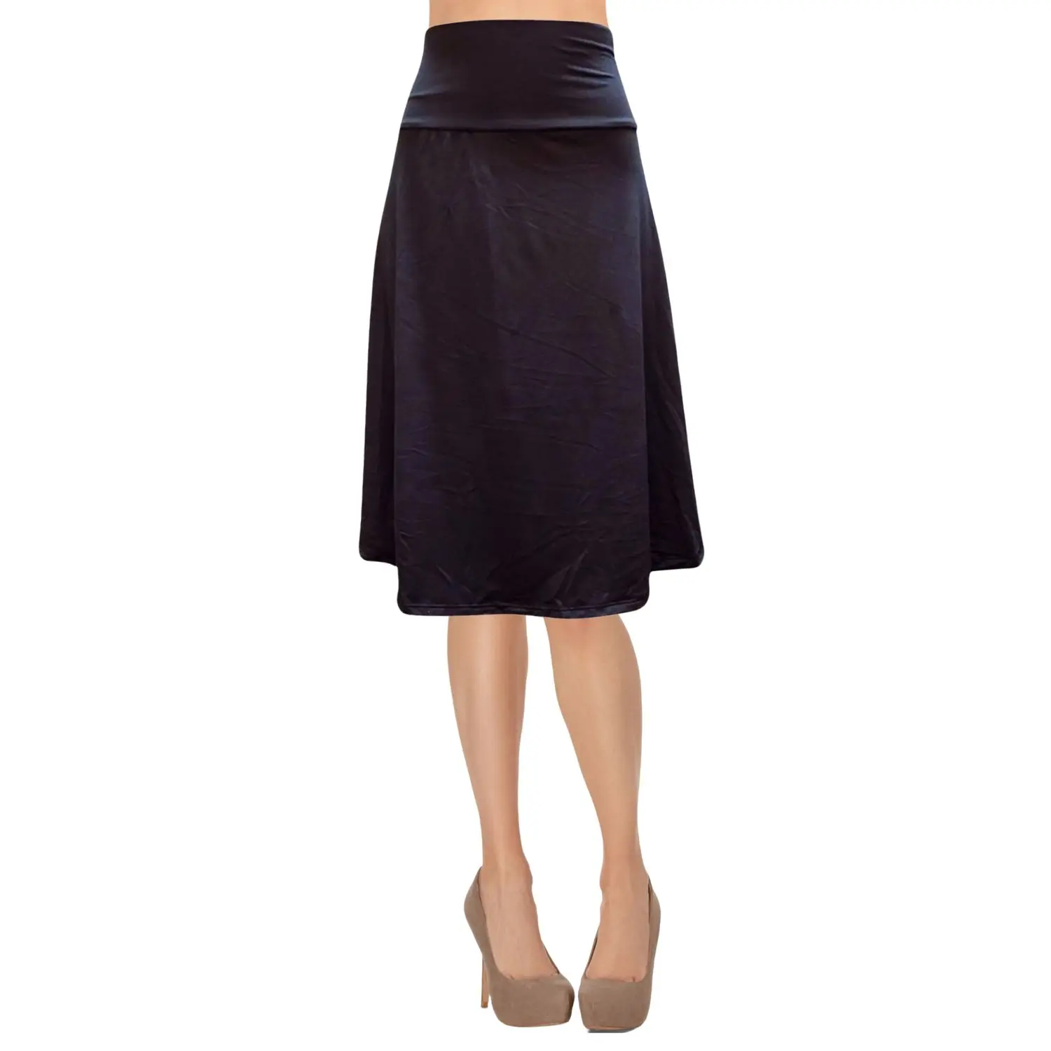 ShopMyTrend Women's Foldover Lightweight Pull On Closure Flare Flowy Midi Skirt