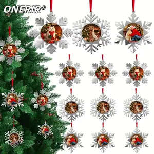 ONERIR 6/12 Pcs 2026 Metal Christmas Photo Frame Ornaments Silver Snowflake Tree Double Sided Hanging Frames Bulk Xmas Pendant Decor Indoor Outdoor Home Decoration Christmas Keepsake Gifts
