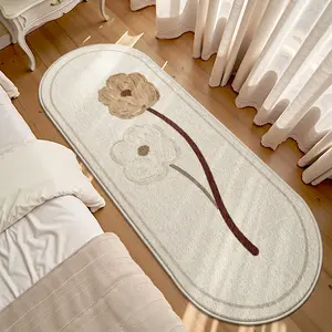 LUMIRUGS Ultra-Thin Boho Flower Rug | Minimalist Cream Oval Bedside Runner | Soft Non-Slip Floor Mat for Bedroom