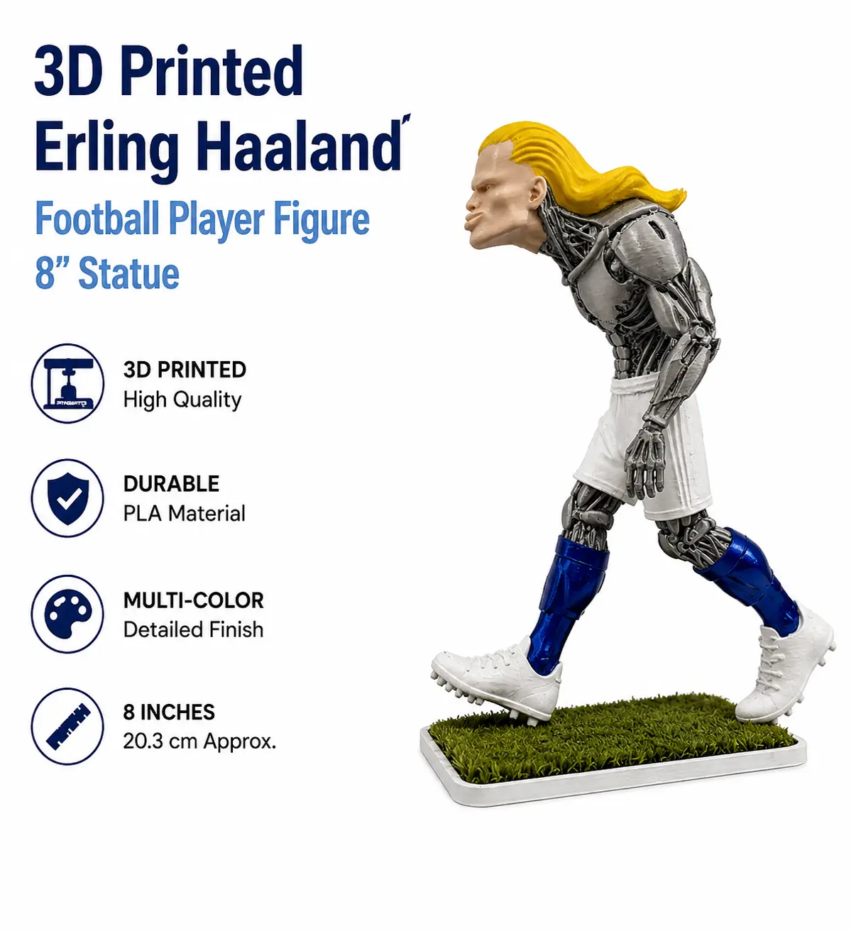 3D Printed Erling Haaland Soccer Figurine 8in Multicolor Statue w/ Base
