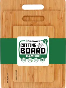 Bamboo Cutting Boards for Kitchen [Set of 3] Wood Cutting Board for Chopping Meat, Vegetables, Fruits, Cheese, Knife Friendly Serving Tray with Handles