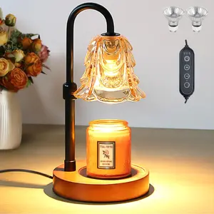 Candle Warmer Lamp with Timer & Dimmer - Adjustable Height, Flame-Free Safety for Scented Jar Candles, Modern Home Decor Night Light Send two halogen light bulbs