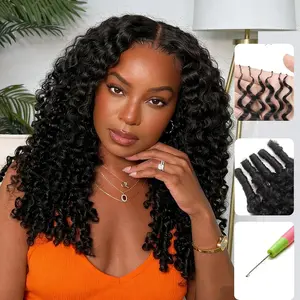 [Cheapest] Mamushow Feather Crochet Human Hair Bundles for Miracle Knots Human Hair Burmese Curly Pre-Separated 50g/Pack Reusable Invisible 100% Virgin Human Hair Crochet Extensions Natural Black #TiktokShopSpringGlowUp #HairTok