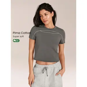 GLOWMODE Pima Cotton Off-Duty Ultra-Soft Breathable Lightweight Stretchy Contrasting Seams Relaxed Fit Slim-Fit Crewneck T-Shirt Gym Workout Studio Daily Casual Wear