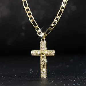 Cross pendant necklace, hip-hop fashion, rock style, 14K gold plated, high-quality men’s fashion accessory; creative men’s necklace; jewelry; couples’ necklace; a perfect gift for Valentine’s Day, Christmas, and Father’s Day